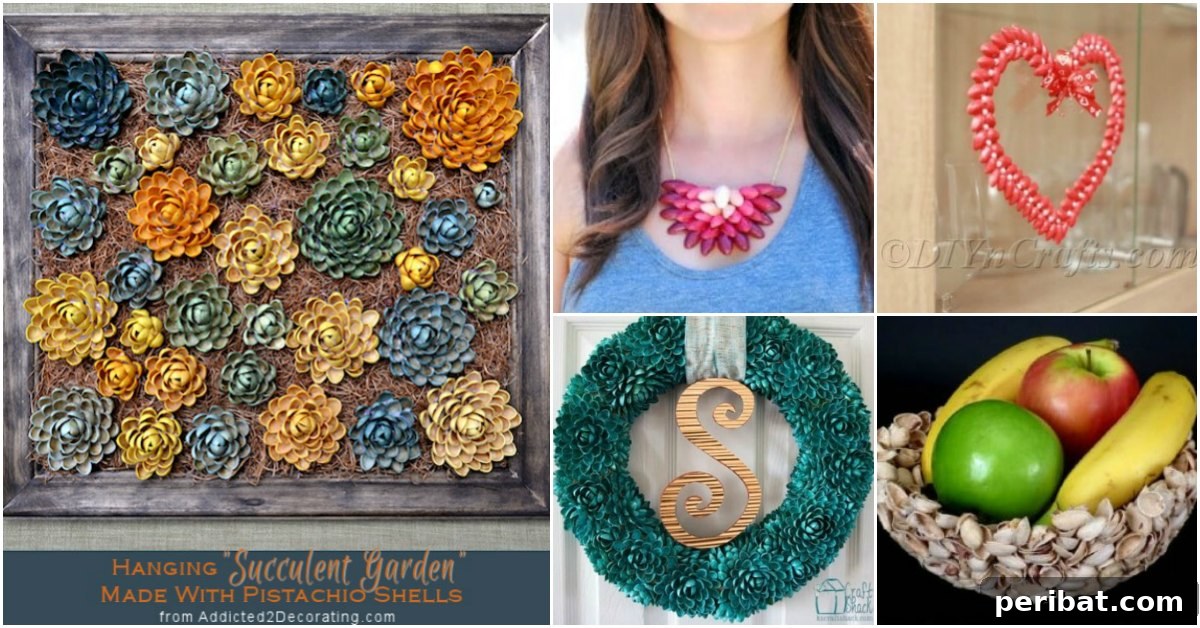 Beyond the Bin: 11 Creative Pistachio Shell Projects 2 Creative crafts made from repurposed pistachio shells, showcasing sustainable DIY projects for home decor.