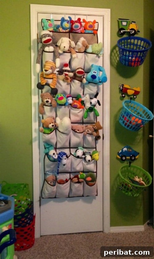 Smart & Simple DIY Stuffed Animal Storage for Children's Rooms 4 Repurposed Shoe Organizer for Stuffed Animals