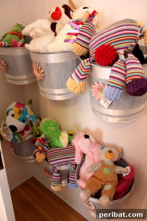 Smart & Simple DIY Stuffed Animal Storage for Children's Rooms 8 Repurposed Metal Buckets for Toy Storage