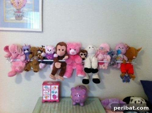 Smart & Simple DIY Stuffed Animal Storage for Children's Rooms 10 Curtain Rod Stuffed Animal Display