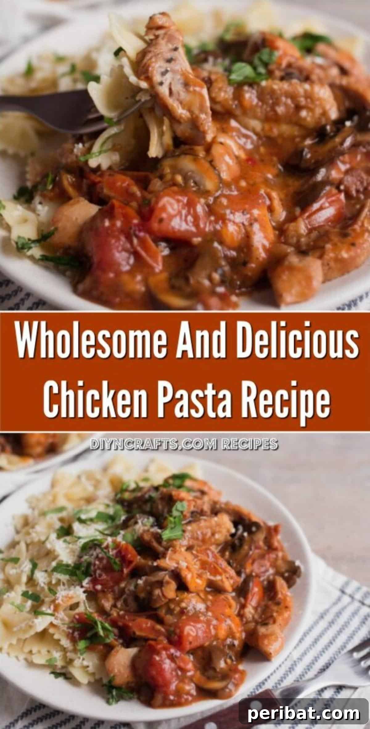 Wholesome and delicious chicken pasta dish served.