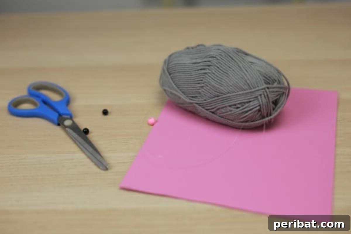 Pom pom bunny materials laid out.