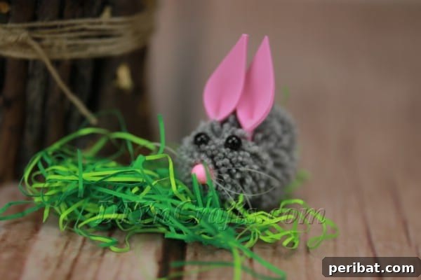 Another view of the completed pom-pom bunny