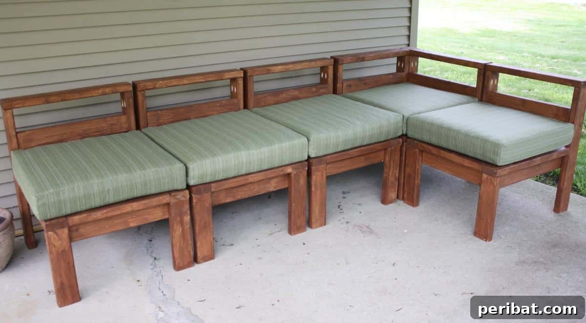 DIY Outdoor Oasis: 10 Projects for Beauty and Bliss 11 A modern and comfortable DIY outdoor sectional sofa with plush cushions, perfect for lounging.