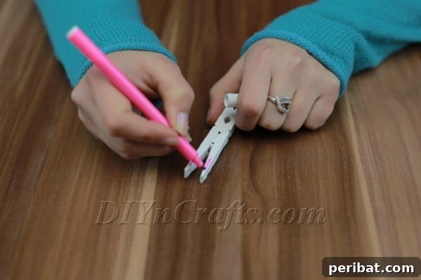 Step 5: Draw Pink Ears on Clothespin