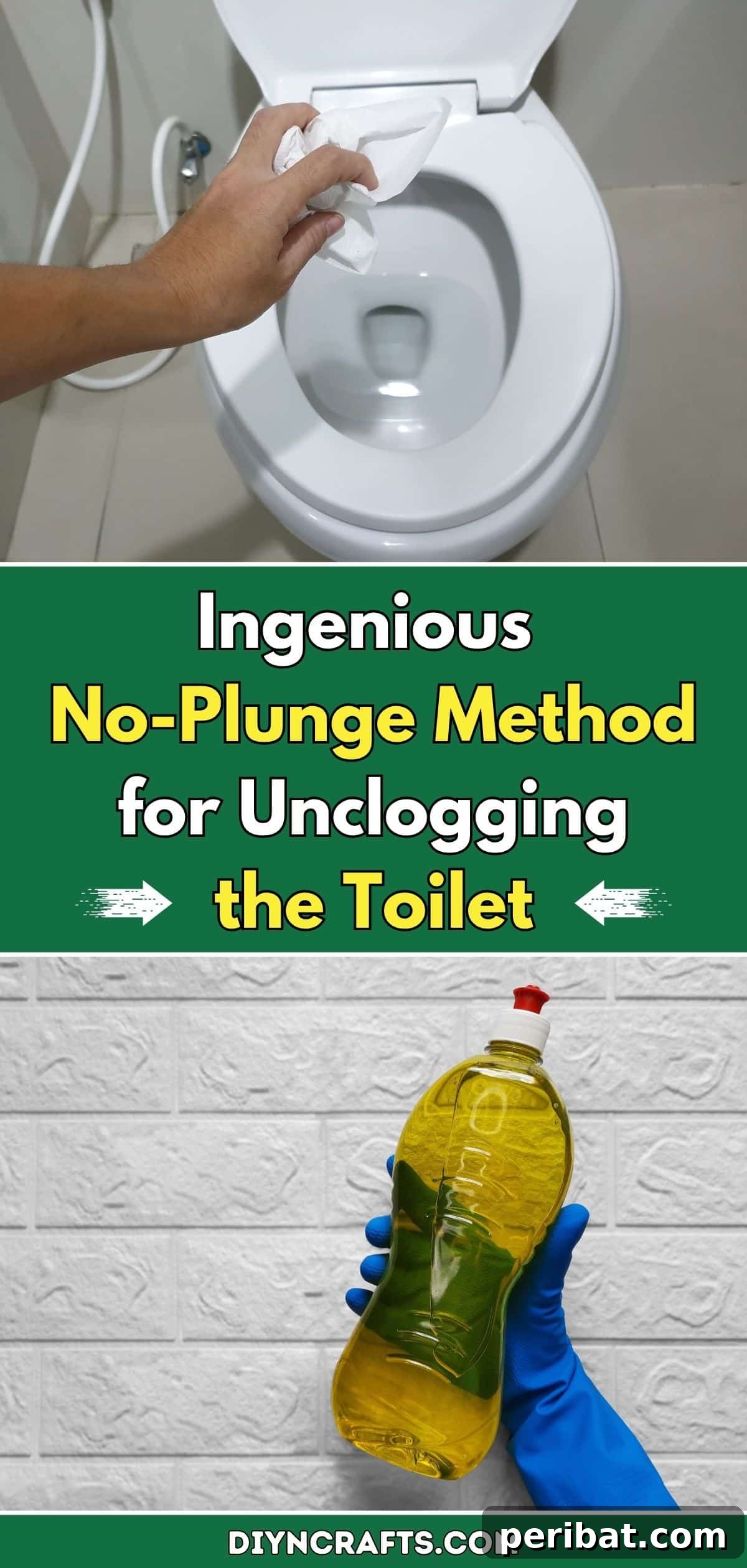 Smart Plunger-Free Toilet Fix 2 Ingenious No-Plunge Method for Unclogging the Toilet pinterest image