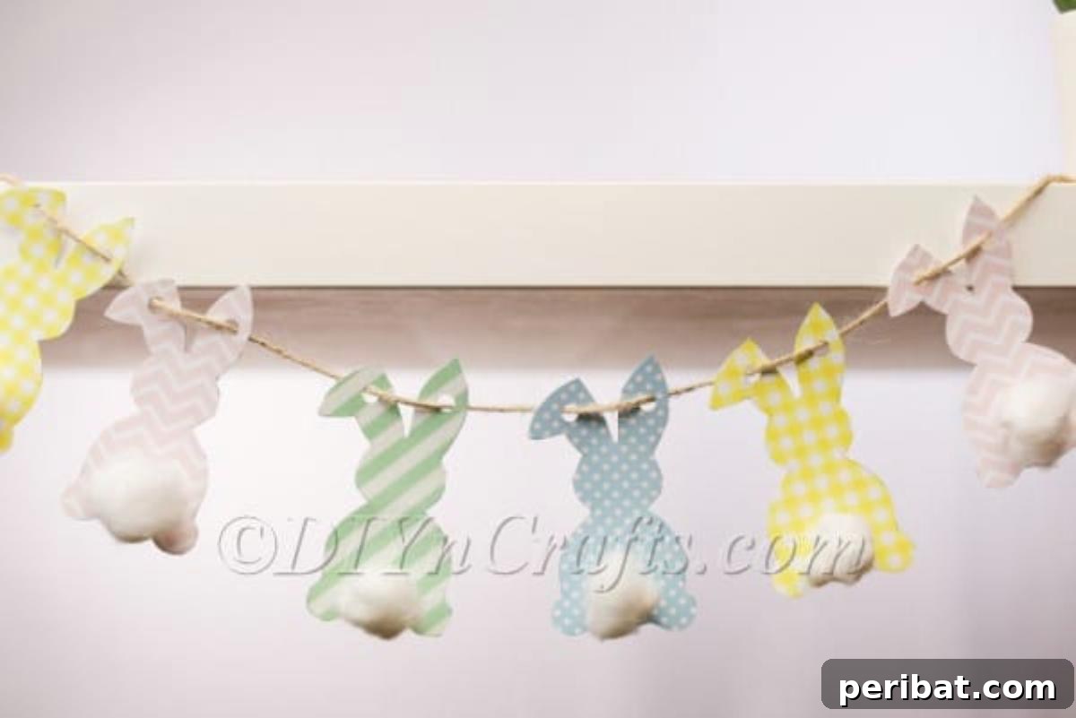 DIY Cute Paper Easter Bunny Garland with Free Printable Template 15 DIY Easter Bunny Garland Displayed