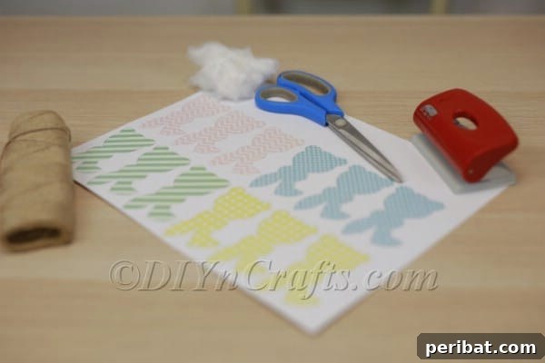 Gathering supplies for Easter bunny garland