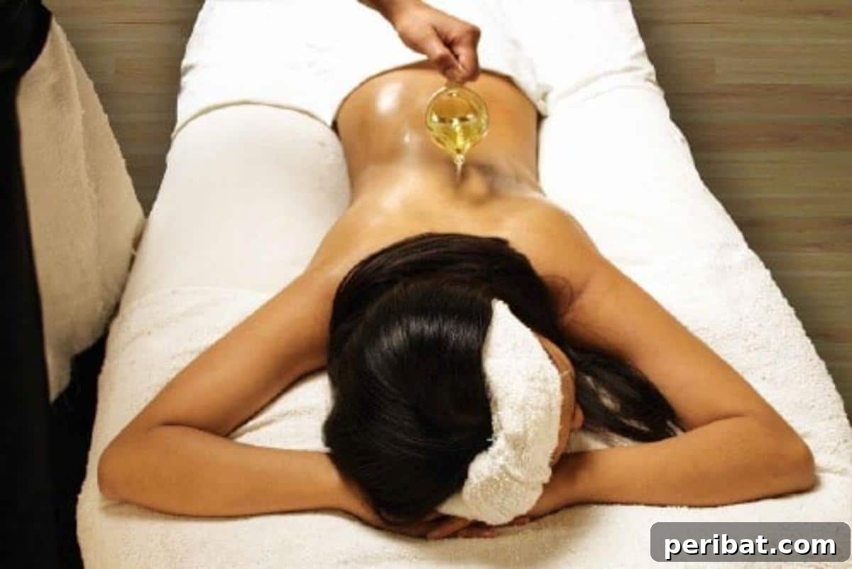 Oil massage on a person's back, symbolizing muscle relief with castor oil