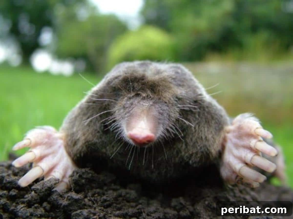 Adorable mole emerging from a tunnel in the ground, representing yard pest control