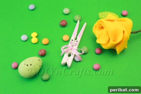 Close-up of a DIY clothespin Easter bunny