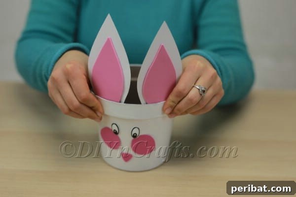 Finished bunny ears securely attached to the planter