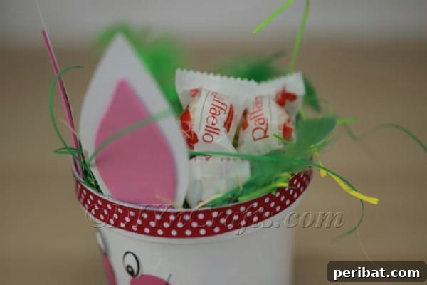 Final view of the completed Easter bunny planter