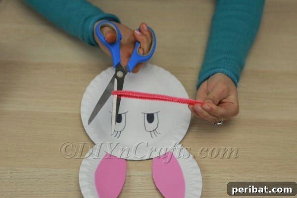 Three Adorable Easter Bunny Crafts Using Paper Plates 21 Shaping pink pipe cleaners for bunny whiskers