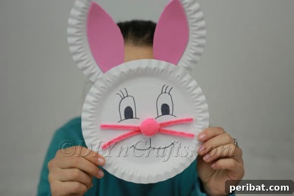Completed paper plate bunny face