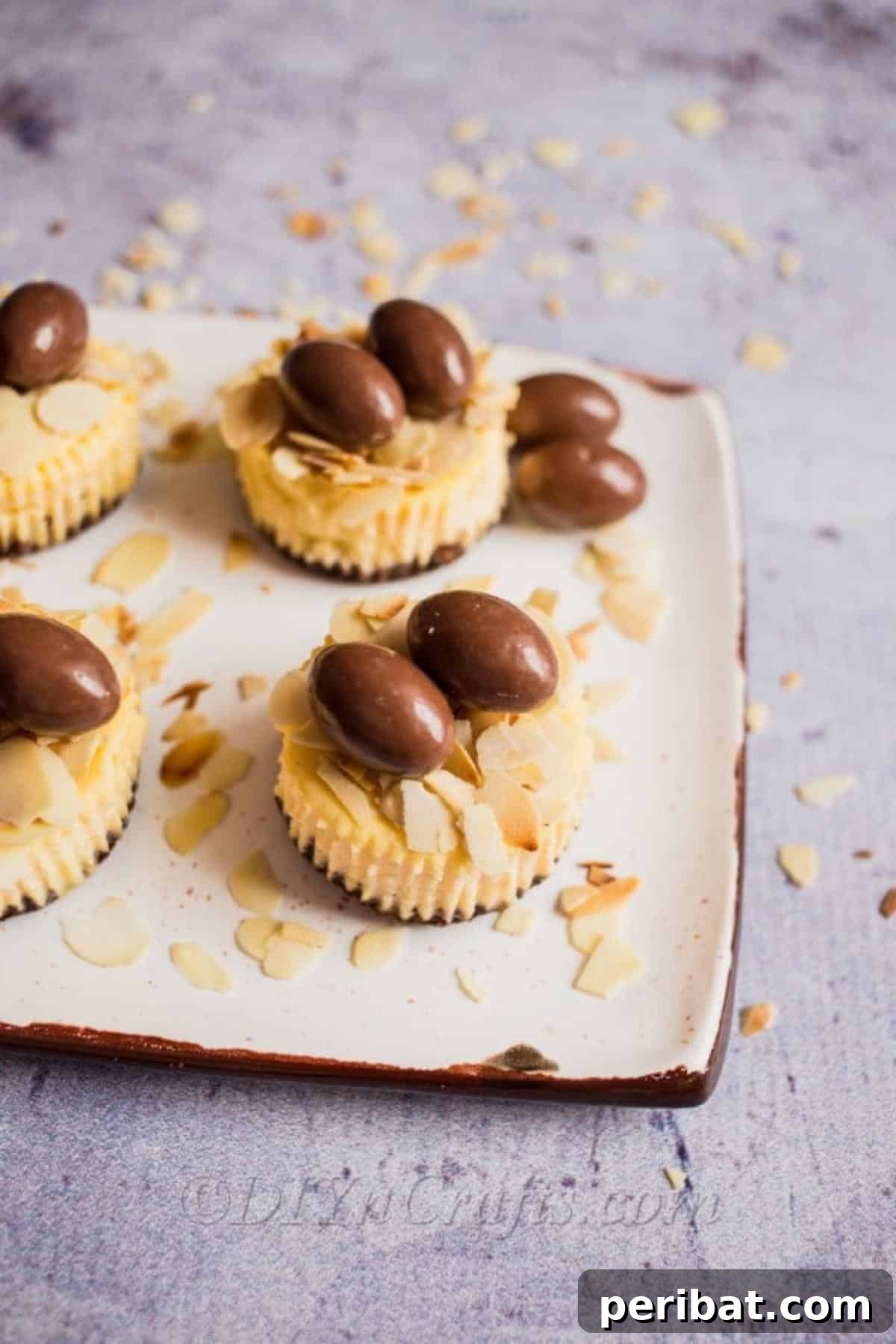 Easter Almond and Choco Bon Mini Cheesecakes 2 Delicious Mini Cheesecakes with Almonds and Choco Bons for Easter