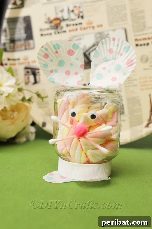 The completed DIY Easter bunny jar, ready for gifting