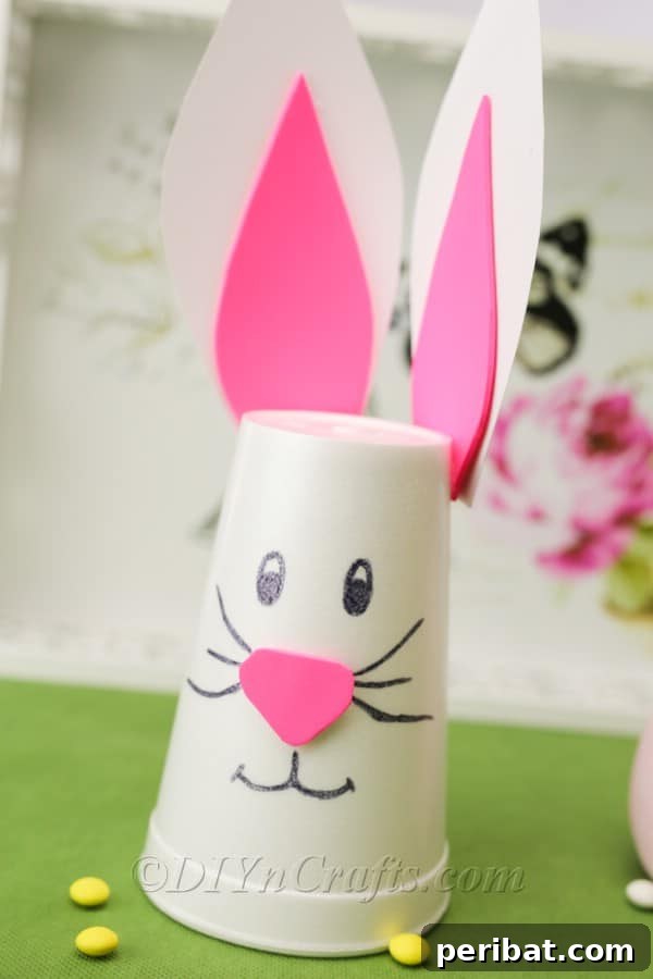 Finished Styrofoam cup Easter bunny decoration