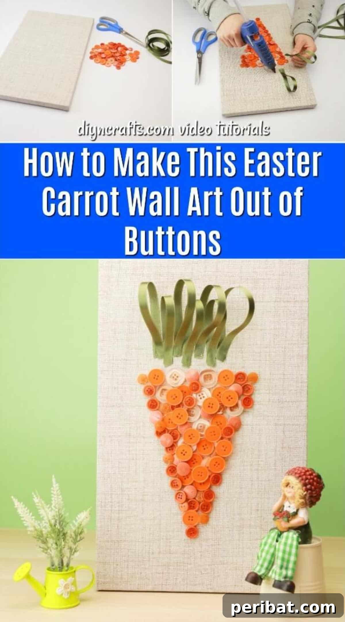 Whimsical Button Carrot Wall Art for Easter 2 Step-by-step guide to making Easter carrot wall art out of buttons.