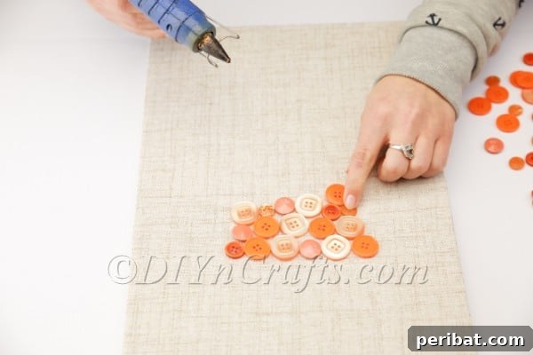 Partially completed button carrot art showing texture.