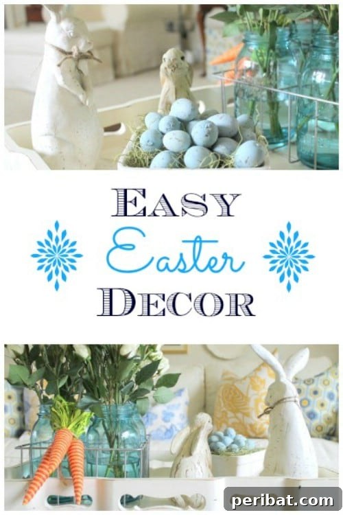 105 Creative DIY Easter Decor Ideas 38 Easter Coffee Table Display with Vintage Caddy