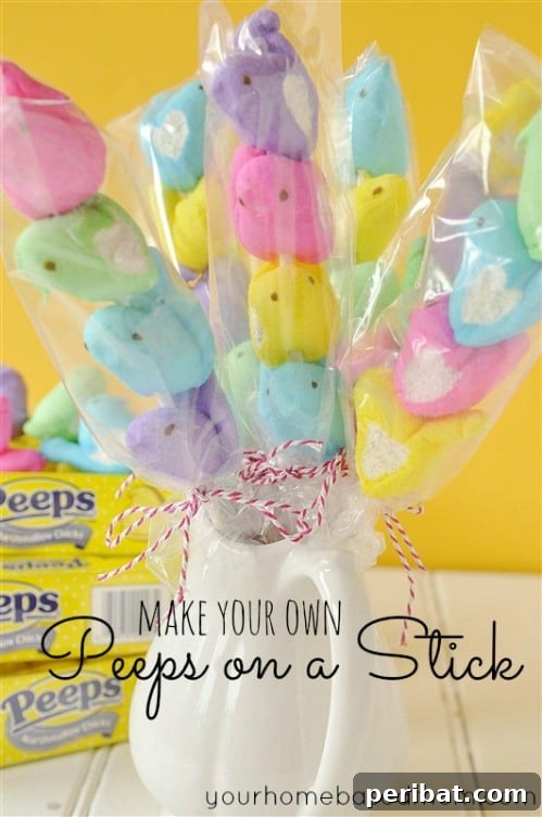 105 Creative DIY Easter Decor Ideas 41 Colorful Peeps on a Stick Easter Display