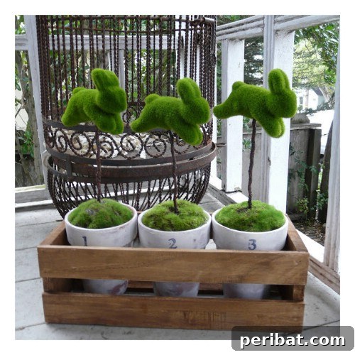 105 Creative DIY Easter Decor Ideas 54 Outdoor Moss Bunny Topiaries for Easter Decor