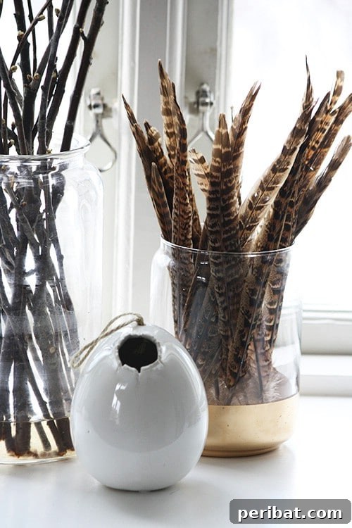 105 Creative DIY Easter Decor Ideas 77 Feathers and Eggs Easter Decor Display