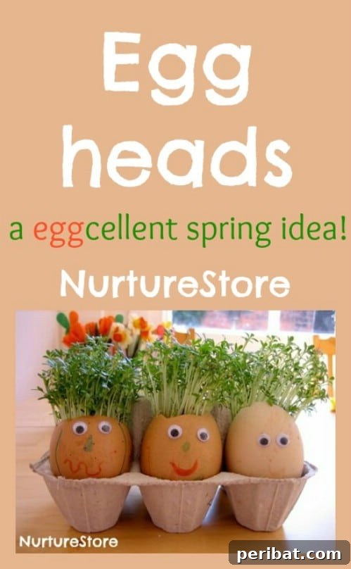 105 Creative DIY Easter Decor Ideas 82 Whimsical Eggheads with Cress for Hair Easter Decor