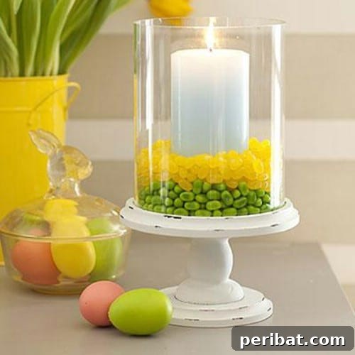 105 Creative DIY Easter Decor Ideas 89 Colorful Jelly Bean Easter Candle Display