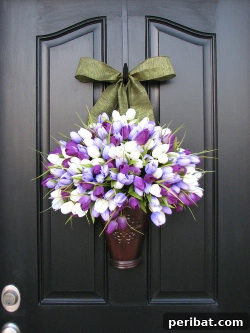 105 Creative DIY Easter Decor Ideas 98 Spring Tulip Door Decor with Hanging Bucket