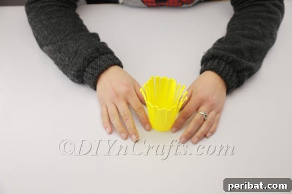 Close-up of plastic cup fringes for basket