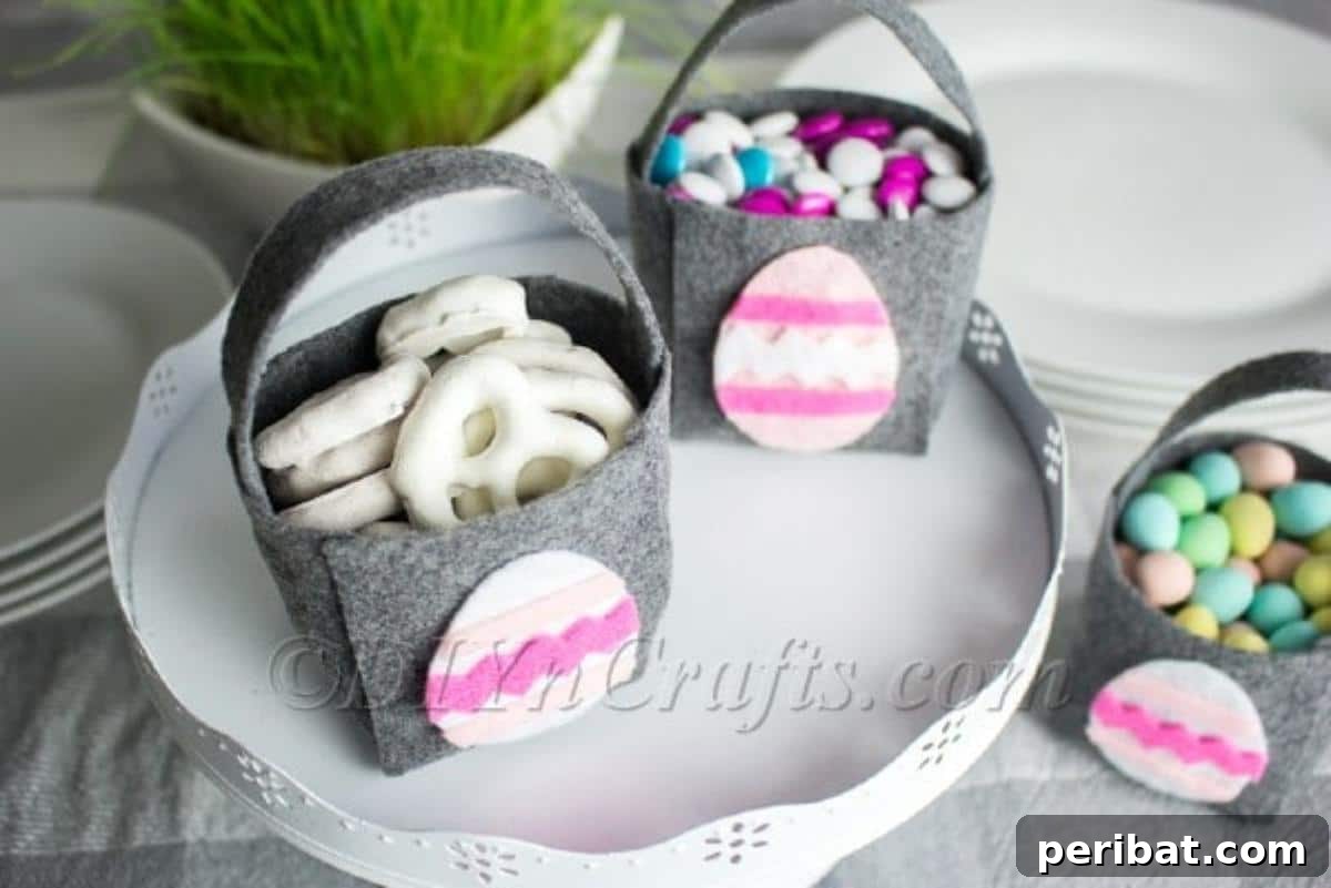 Make a No Sew Easter Basket Free Template Video Tutorial 14 Candy and cookie filled finished Easter baskets.