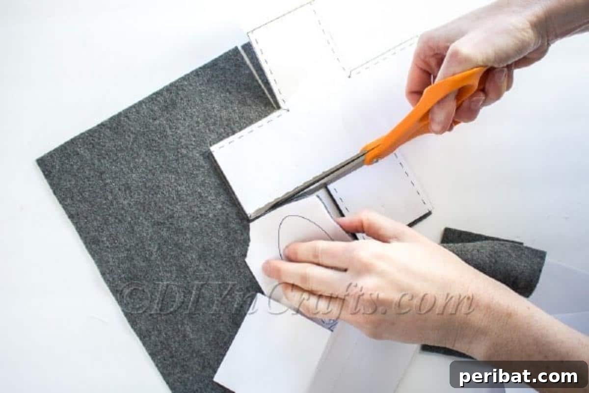 Make a No Sew Easter Basket Free Template Video Tutorial 5 Cutting the large part of the Easter basket with the help of the printed template.