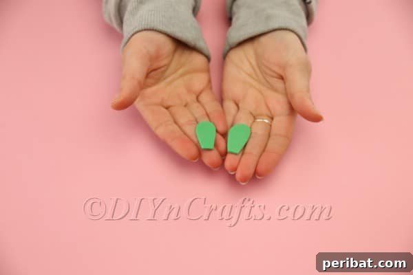Hoppy Easter Egg Bunny Craft 18 Inner bunny ear shapes cut from green foam sheet