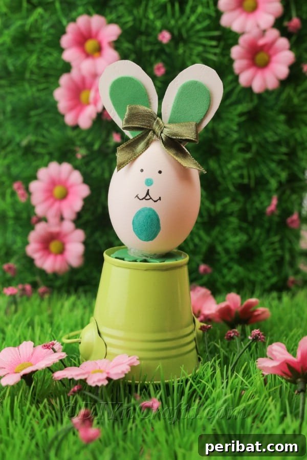 Hoppy Easter Egg Bunny Craft 22 Tying a ribbon into a bow for the Easter egg bunny