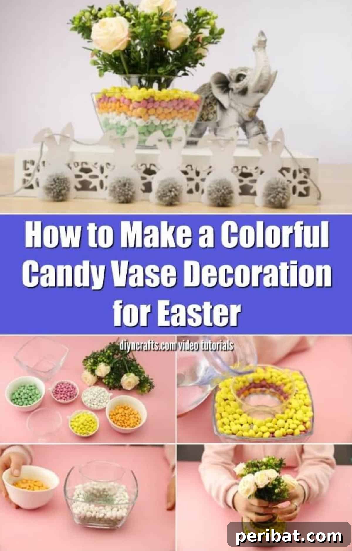 How to Make a Colorful Candy Vase Decoration for Easter pinterest image