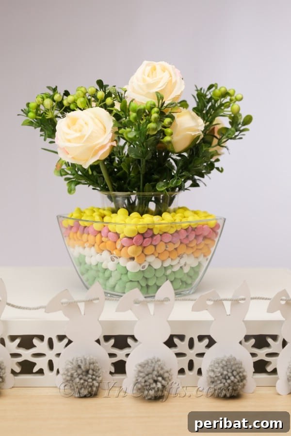 A close-up of the completed Easter candy vase