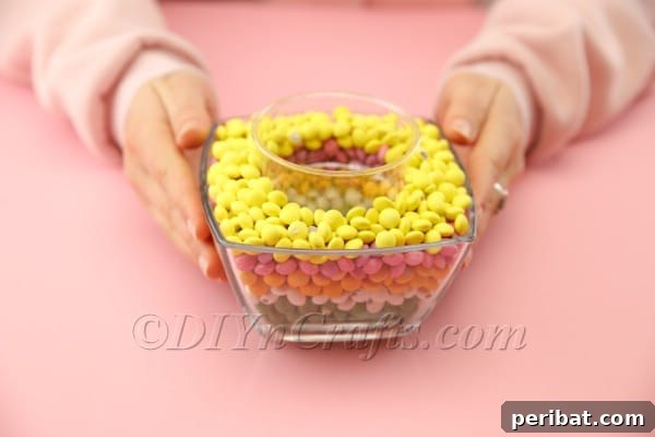 Candy vase filled to the top with layers