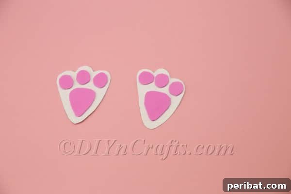 Attached paw pads on bunny feet