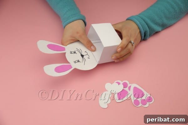 DIY Sweet Easter Bunny Treat Pouch Free Printable 23 Attaching bunny head to back of box