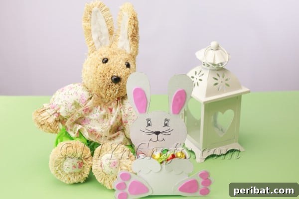 DIY Sweet Easter Bunny Treat Pouch Free Printable 25 Filling bunny holder with Easter grass