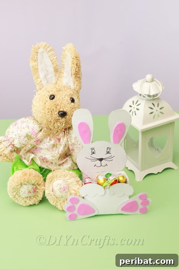 Completed Easter bunny candy holder with treats