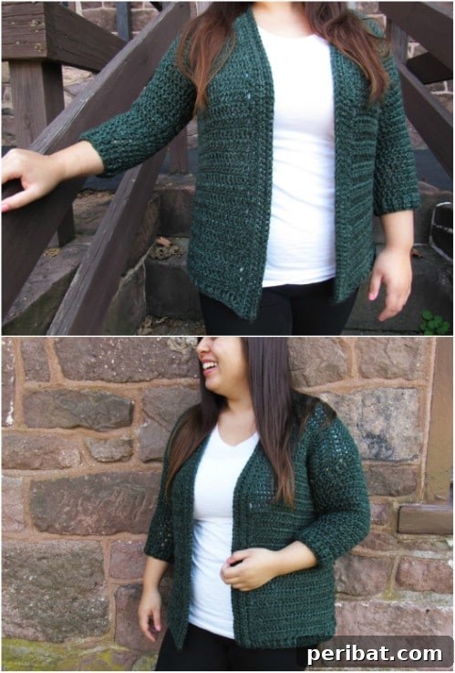 Short Heartland Crocheted Cardigan with intricate checkerboard back detail