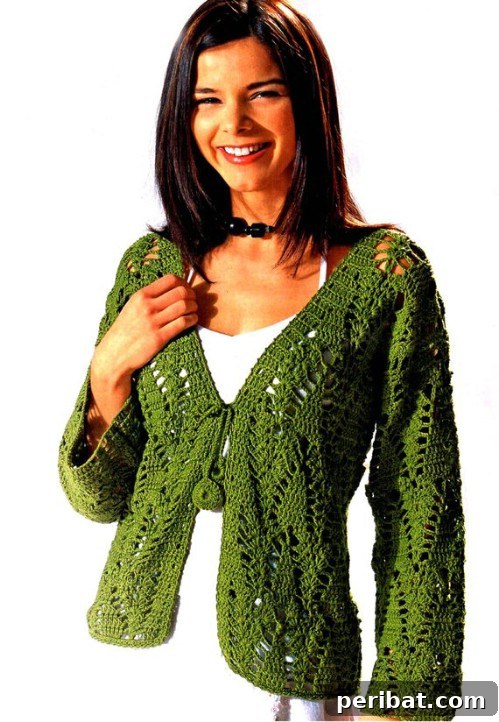Tie Front Crocheted Cardigan with long sleeves and a delicate tie closure