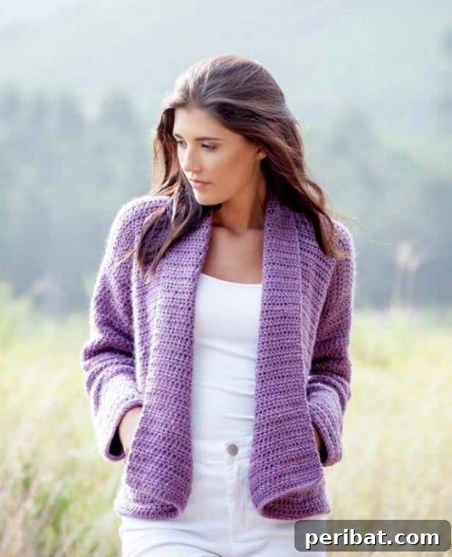 Comfy Pocketed Crochet Cardigan, thick and warm for winter