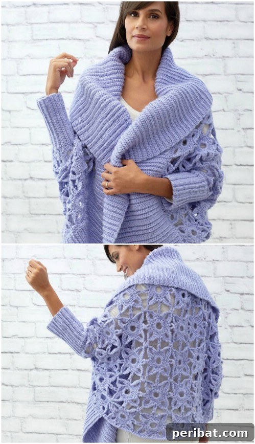 Gorgeous Granny Lace Cardigan with open lace design and chunky collar