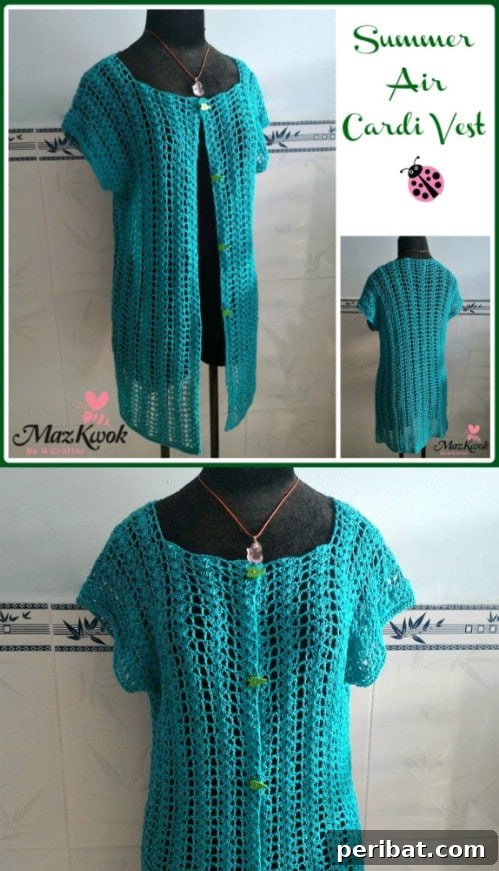 Long, open-front Summer Air Cardigan Pattern in light blue