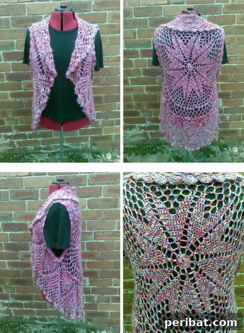 Lightweight Crochet Circular Cardigan Vest with open stitches