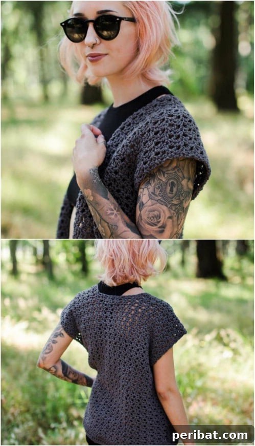 Easy Summer Cardigan Pattern with an open front and short sleeves